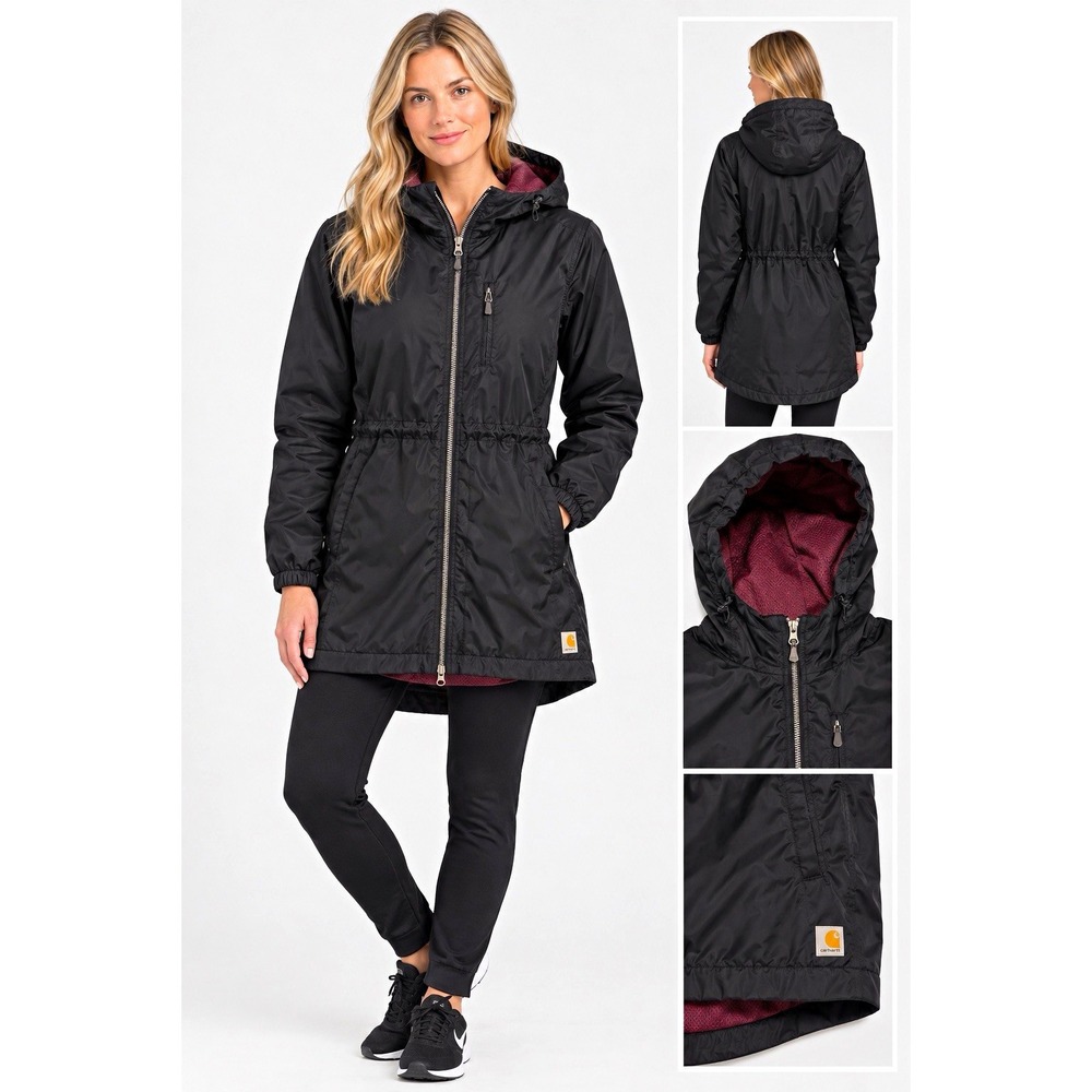 Carhartt Women's L Rockford Jacket 102388 Rain Defender Hooded Black/Wine